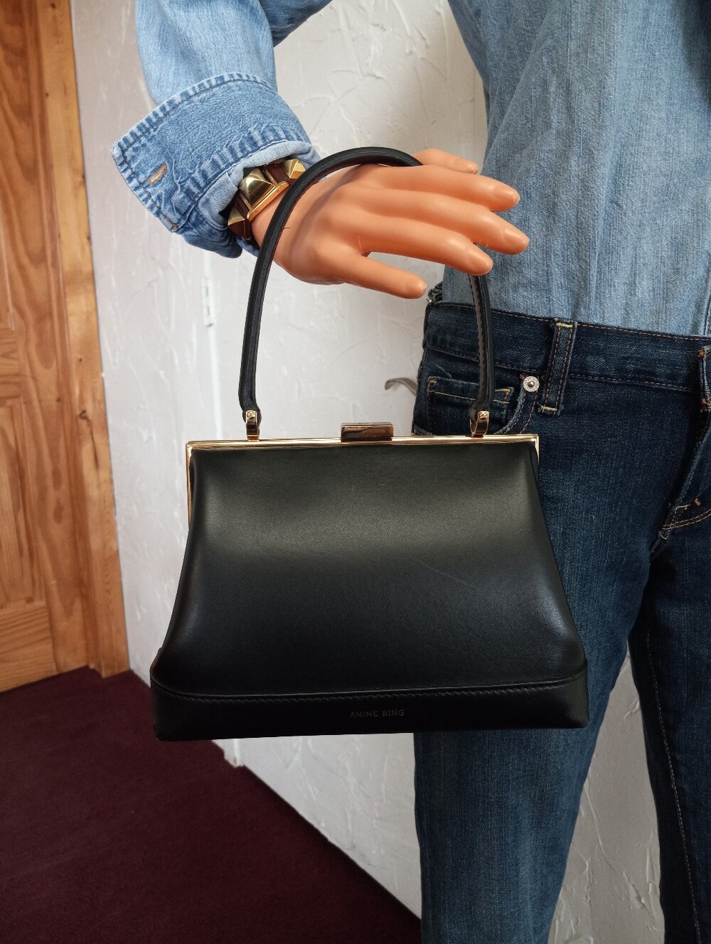 ANINE BING Black Mini Elly Top Handle Bag